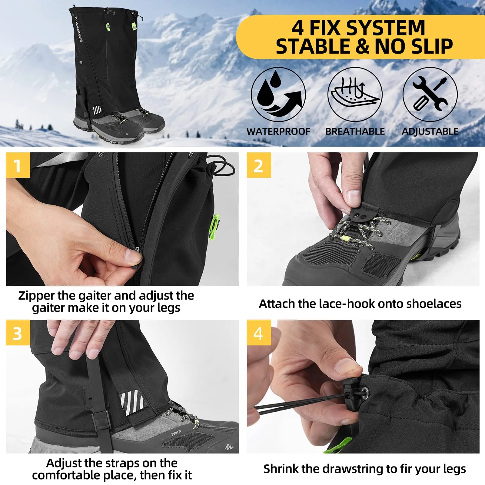 ROCKBROS Snow Boot Leg Gaiters, Waterproof Hiking Gaiters for Winter Sports and Snow Shoes - Image 5