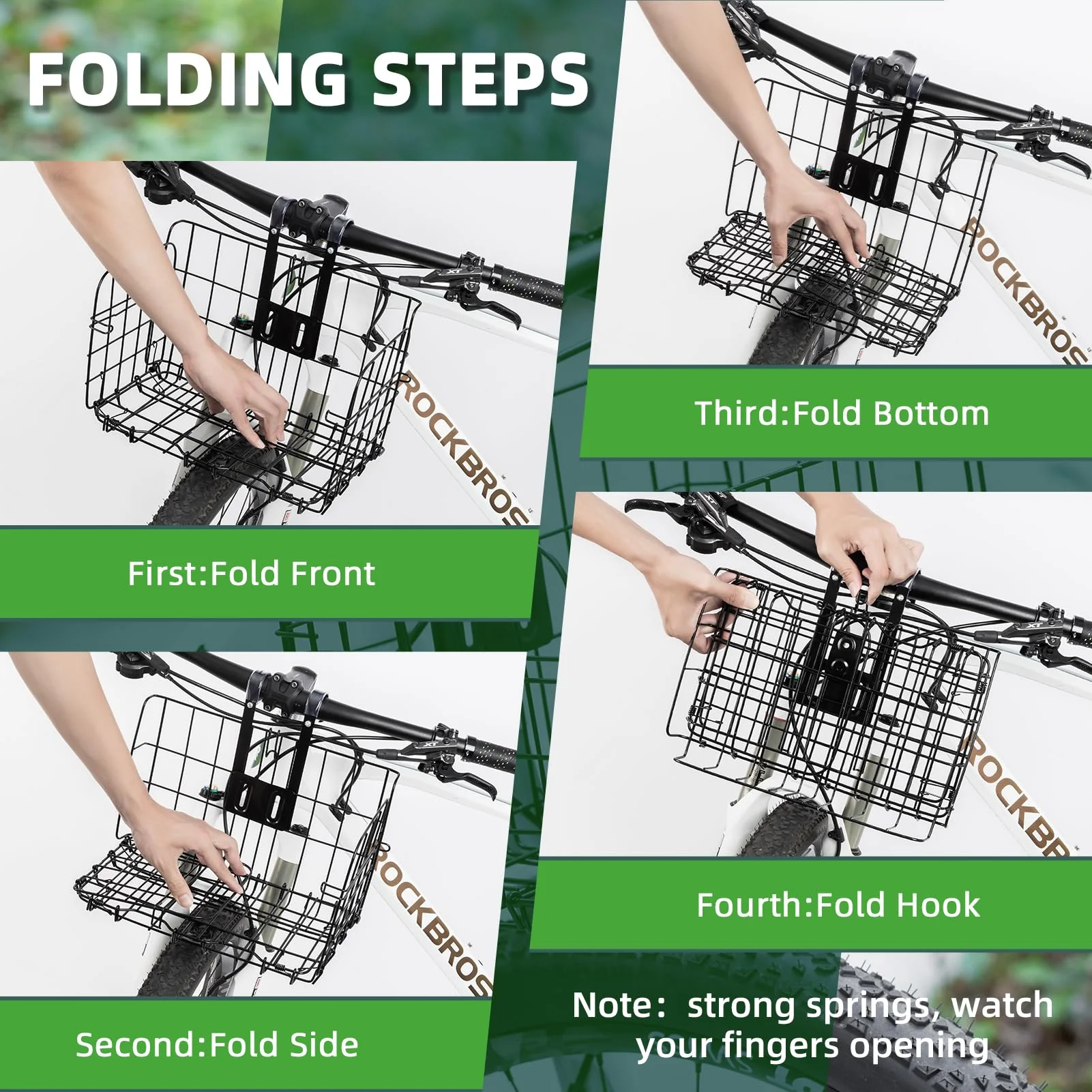 ROCKBROS Sturdy Folding Bike Basket Easy Install for Scooter, Mountain Bike Beach Cruiser - Image 6