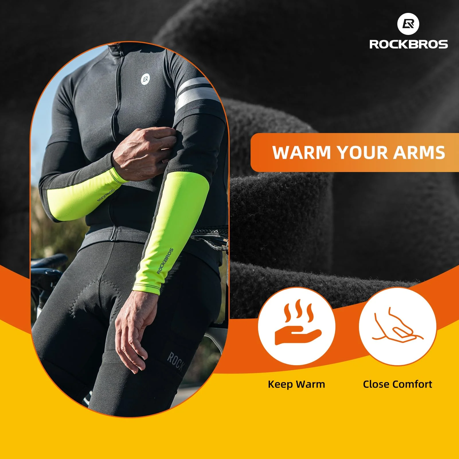 ROCKBROS Thermal Compression Arm Warmers for Men, Cycling Arm Sleeves for Winter Outdoor Activities - Image 2