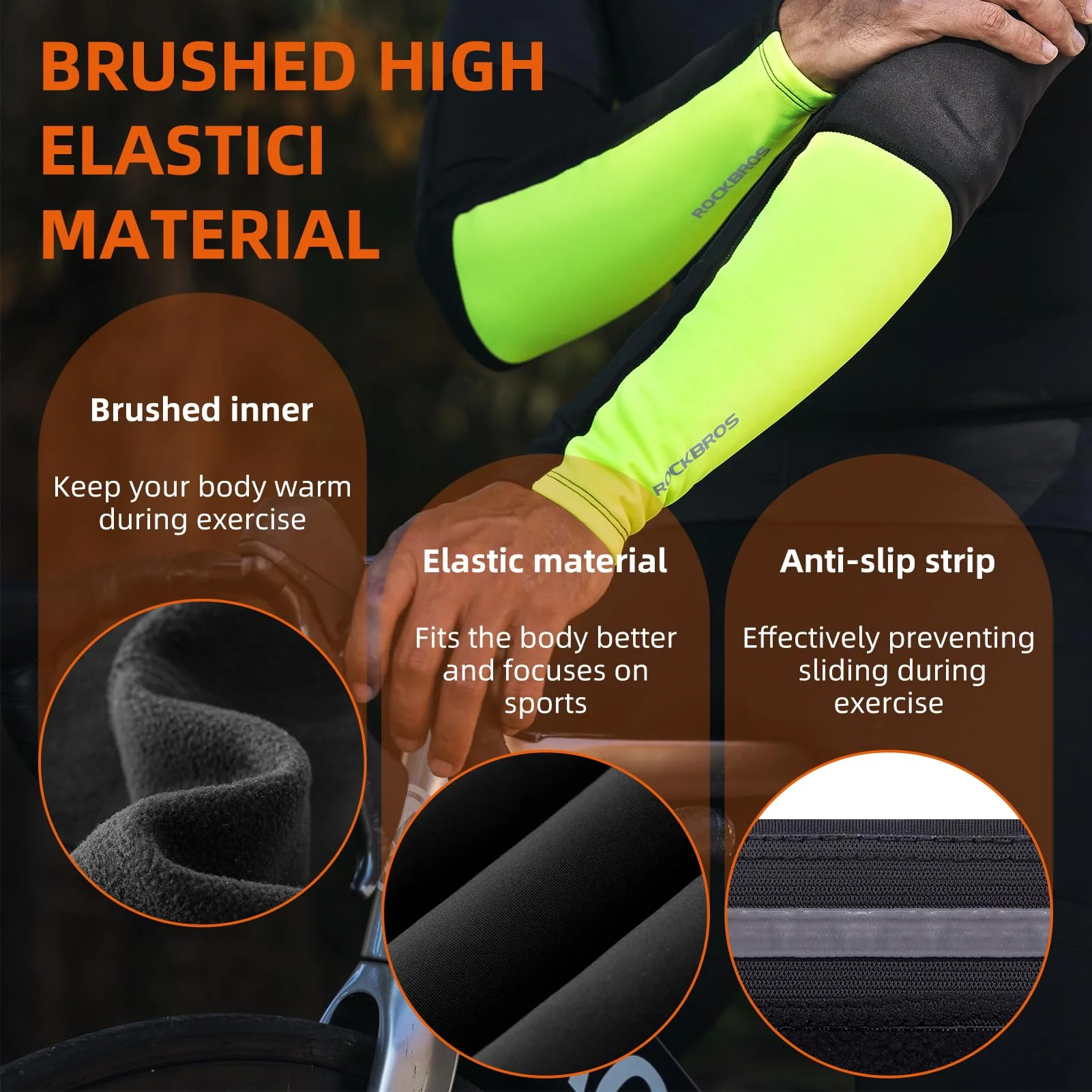 ROCKBROS Thermal Compression Arm Warmers for Men, Cycling Arm Sleeves for Winter Outdoor Activities - Image 3