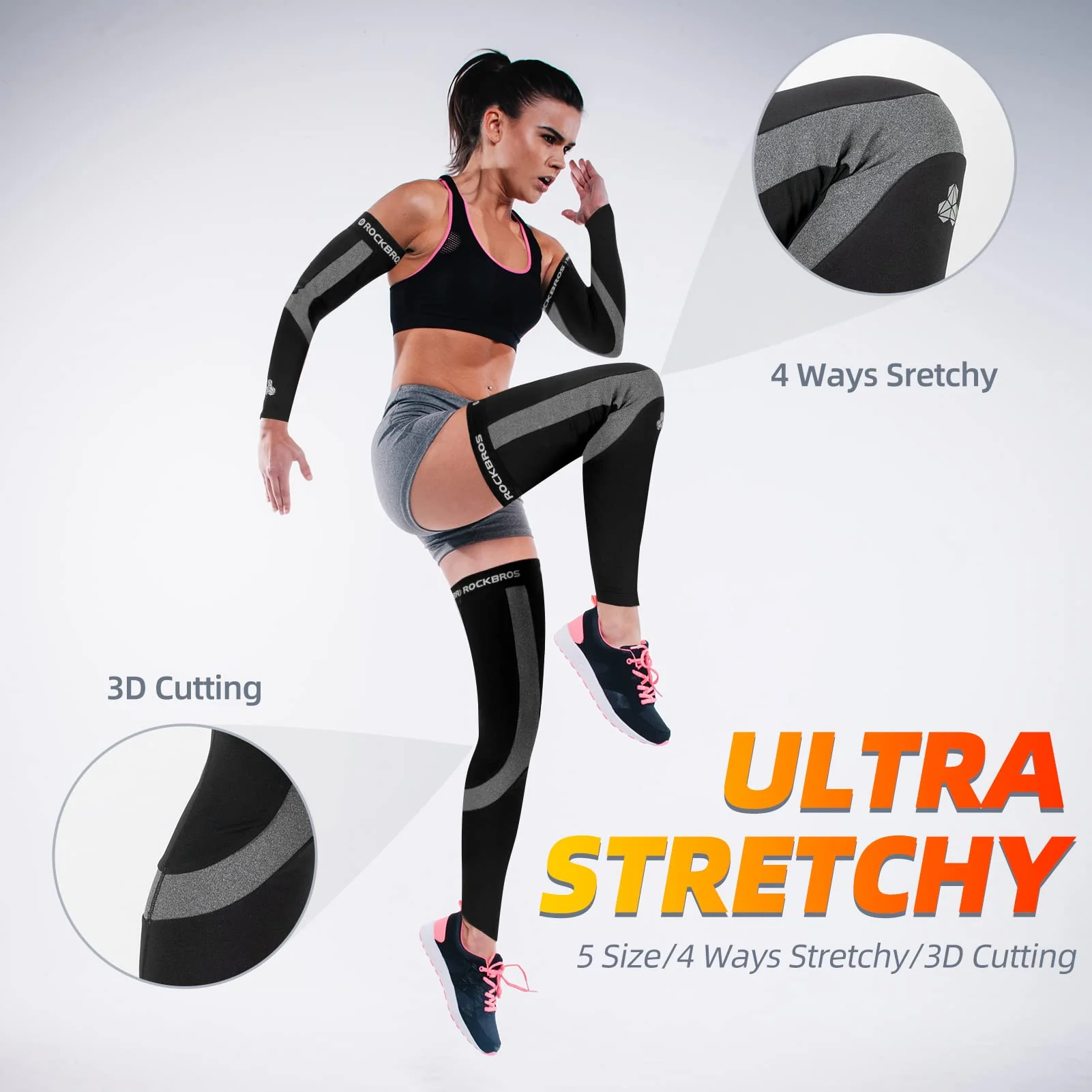 ROCKBROS Thermal Fleece Cycling Running Leg Warmers, Non-Slip Long Leg Sleeves for Winter - Image 2