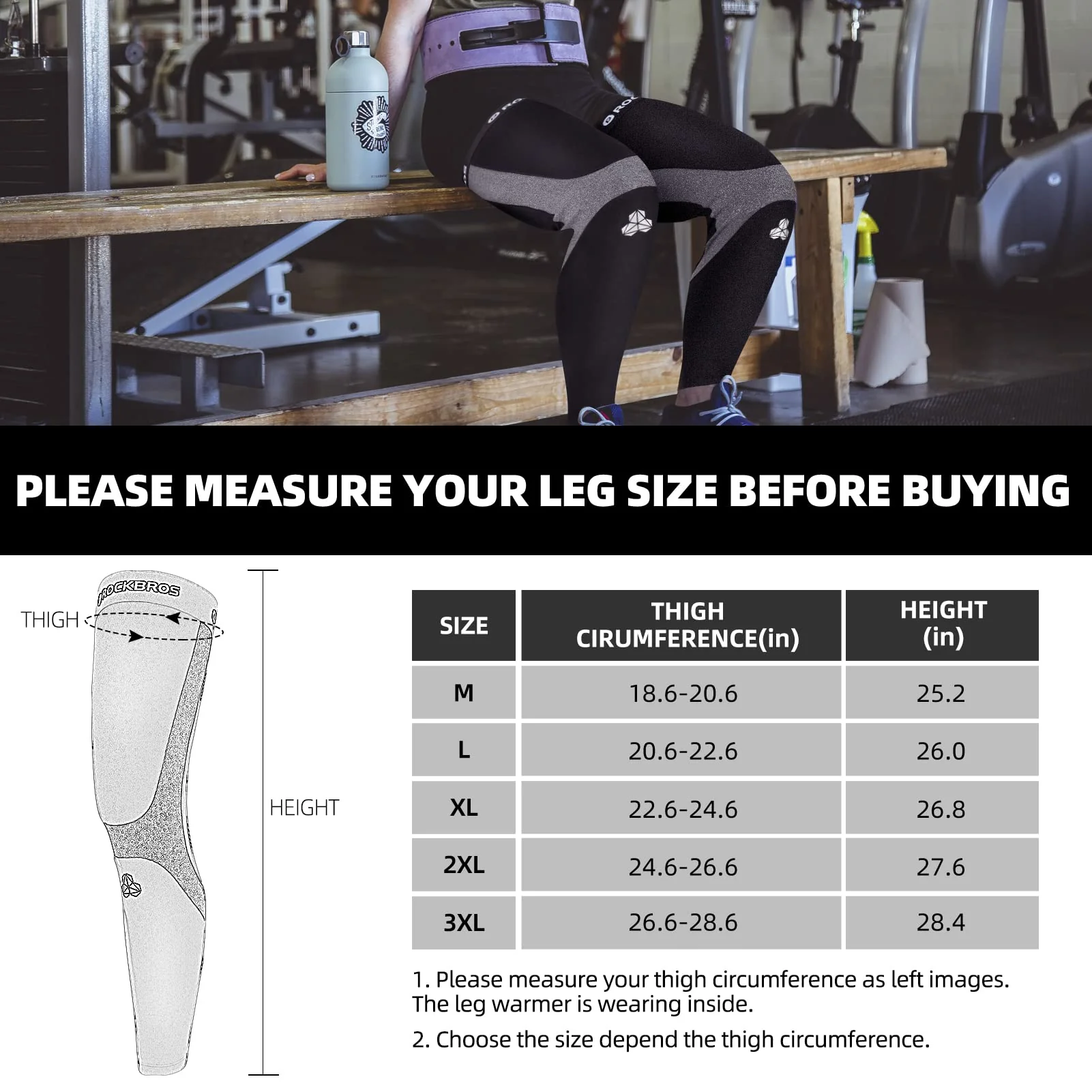 ROCKBROS Thermal Fleece Cycling Running Leg Warmers, Non-Slip Long Leg Sleeves for Winter - Image 5