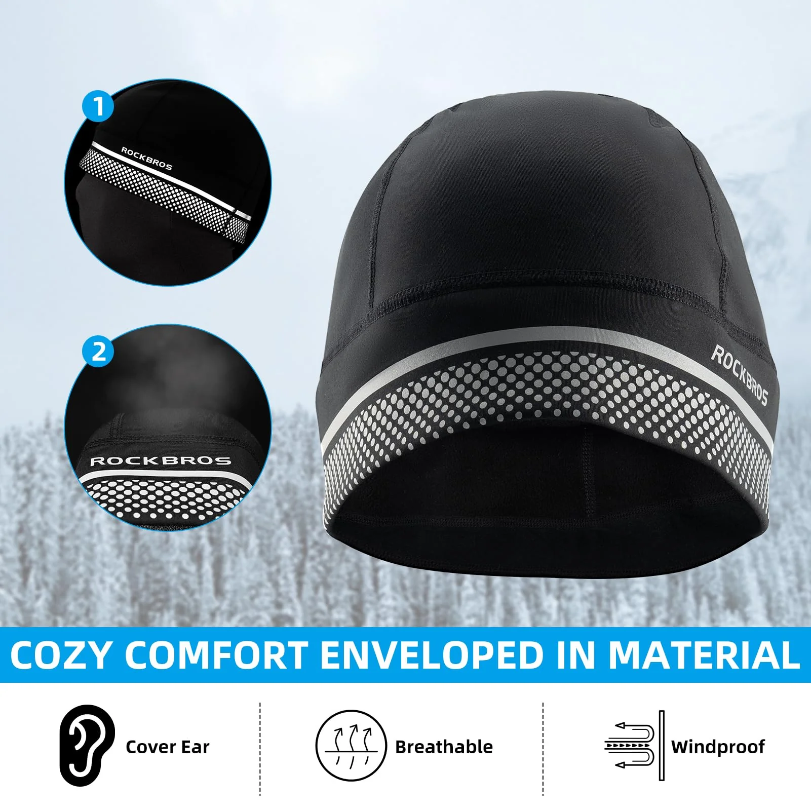 ROCKBROS Thermal Skull Cap Winter Hat for Men Women, Ear Warmers Helmet Liner - Image 4