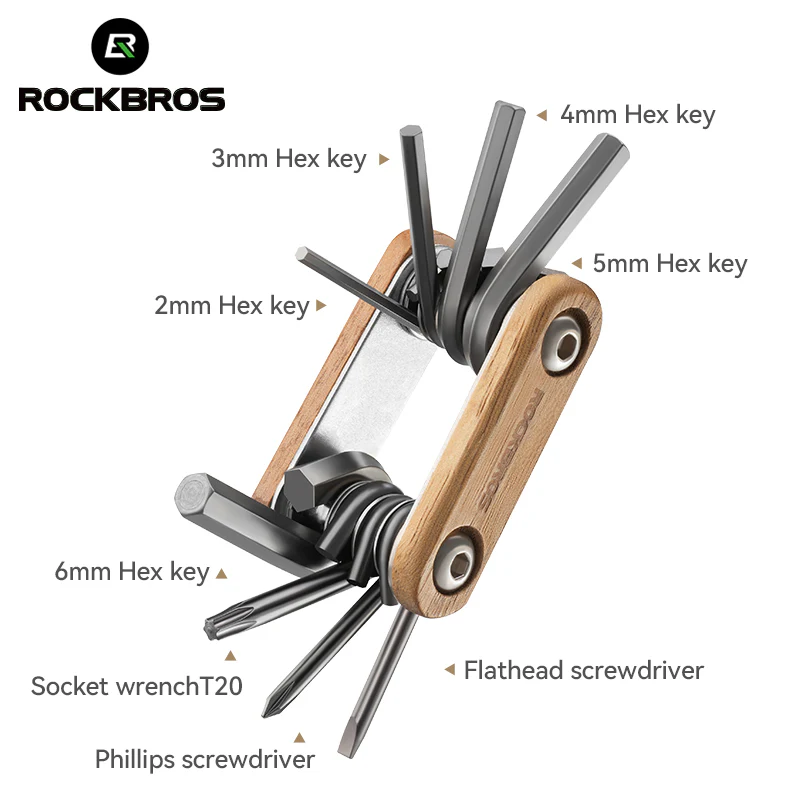 ROCKBROS Titanium-Plated 8-in-1 Wood Handle Multi-function Tool - Image 3