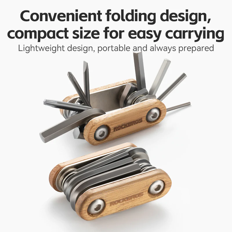 ROCKBROS Titanium-Plated 8-in-1 Wood Handle Multi-function Tool - Image 5
