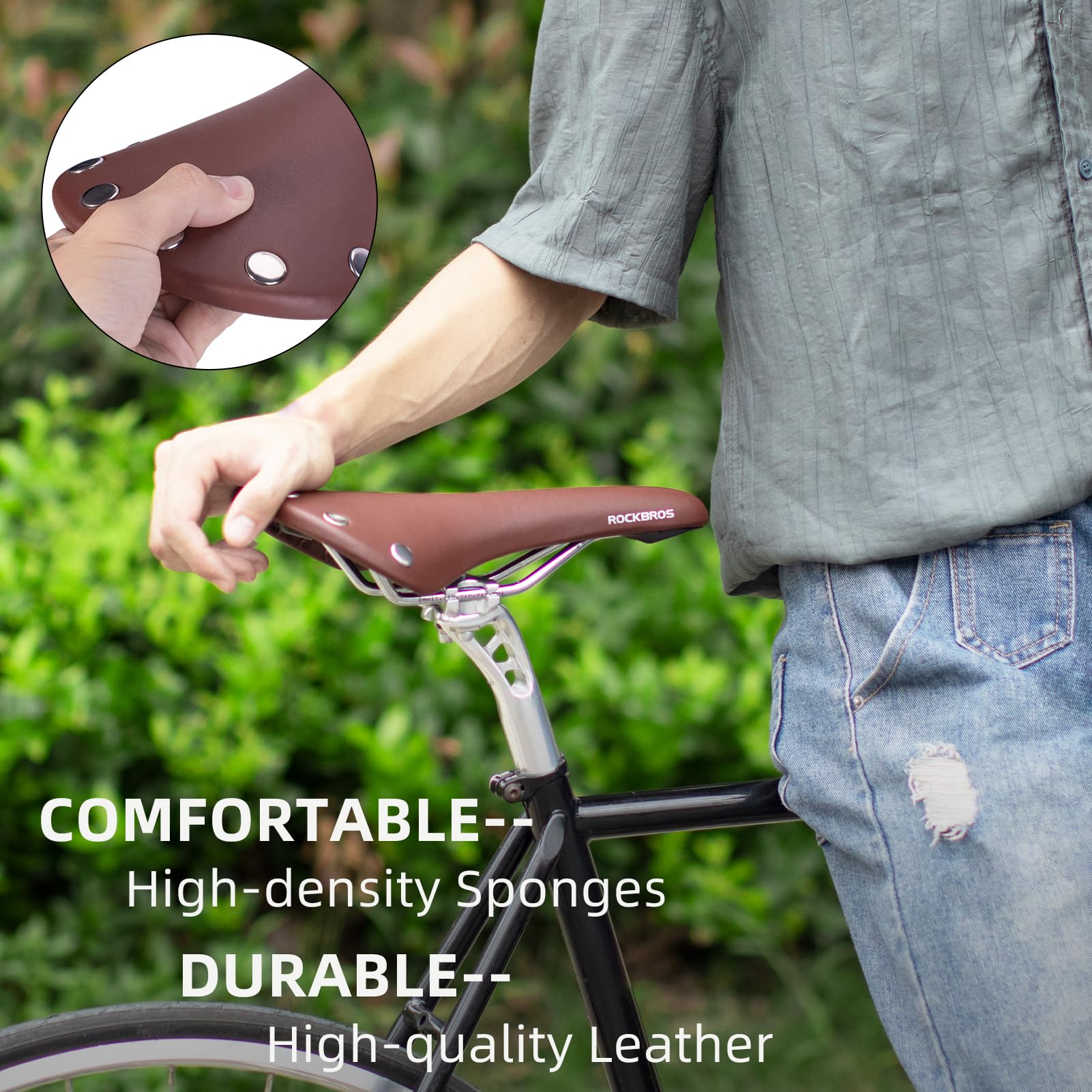 ROCKBROS Vintage Bike Seat, Waterproof Saddle, Comfortable for Men Women - Image 4