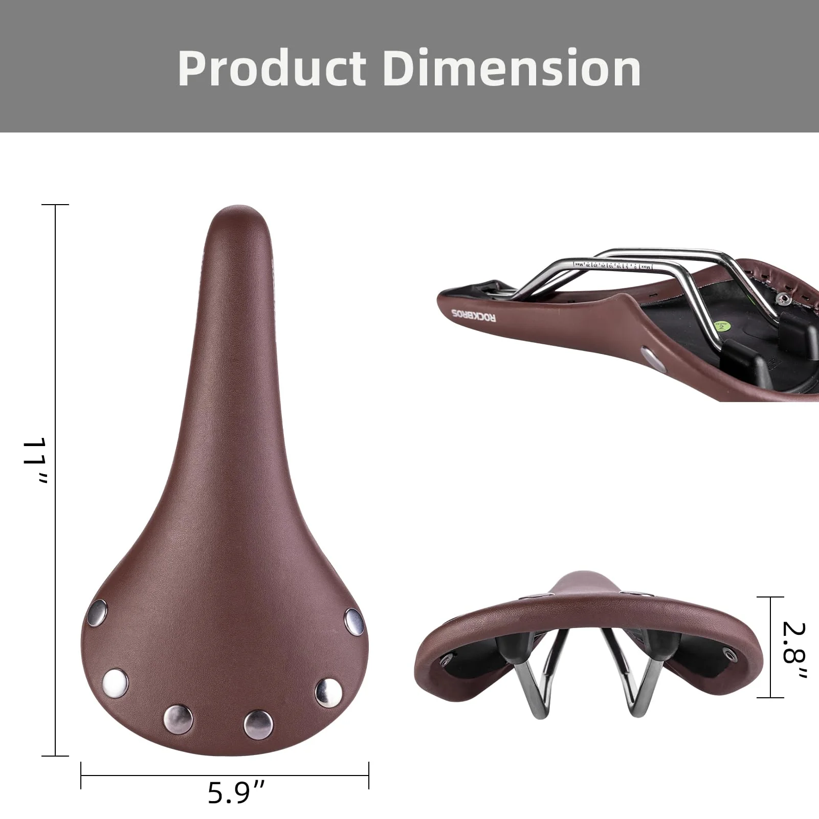ROCKBROS Vintage Bike Seat, Waterproof Saddle, Comfortable for Men Women - Image 5