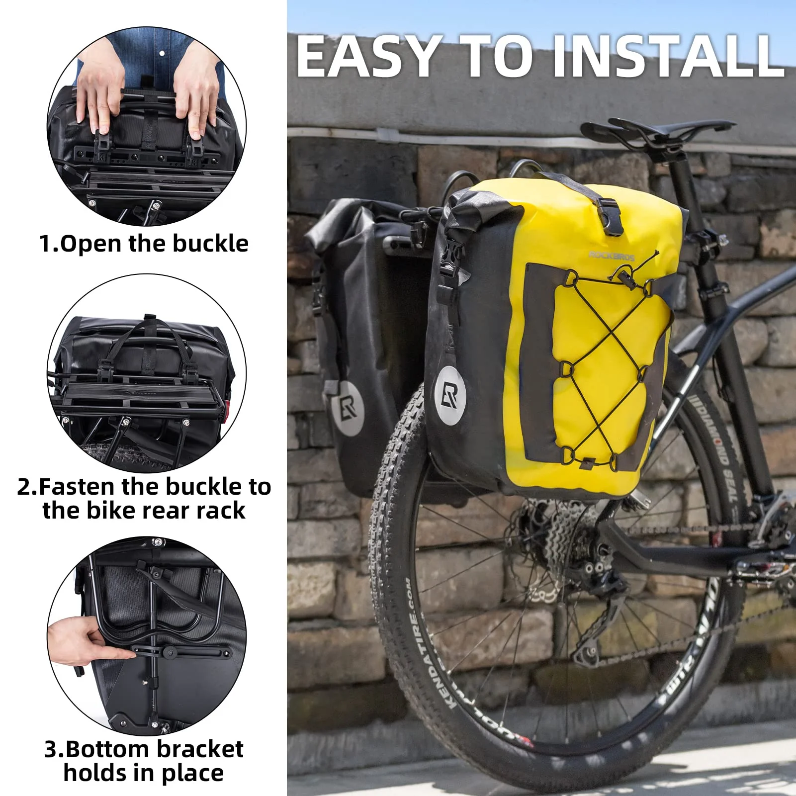 ROCKBROS Waterproof 27L Large Capacity Bike Rear Rack Bicycle Pannier Bag Waterproof - Image 13