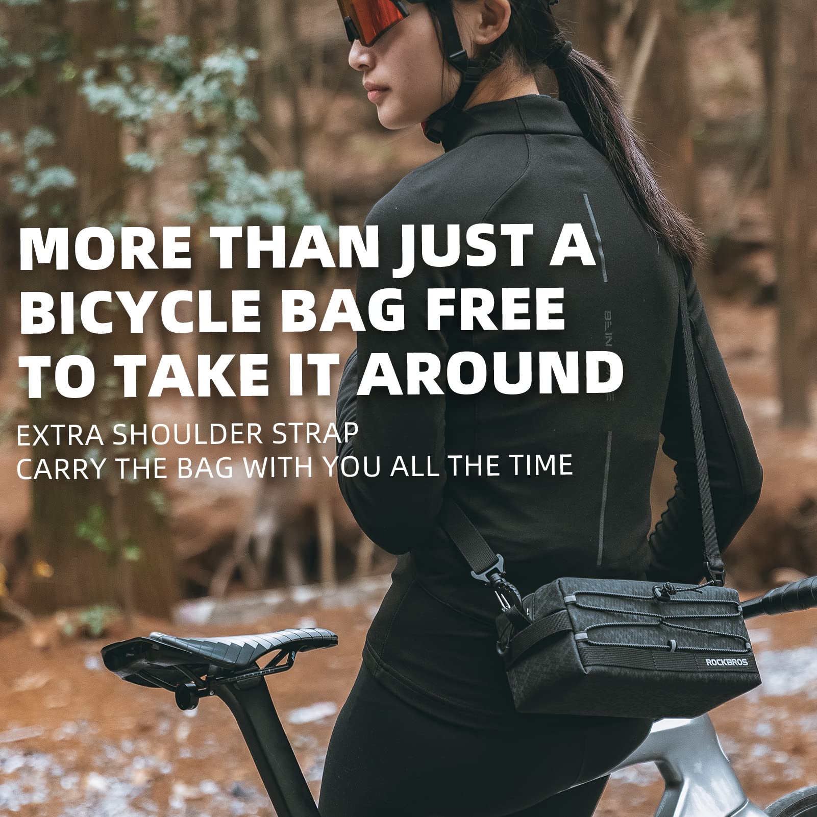 ROCKBROS Waterproof Bike Handlebar Bag Front Frame Storage Bag with Shoulder Strap - Image 7
