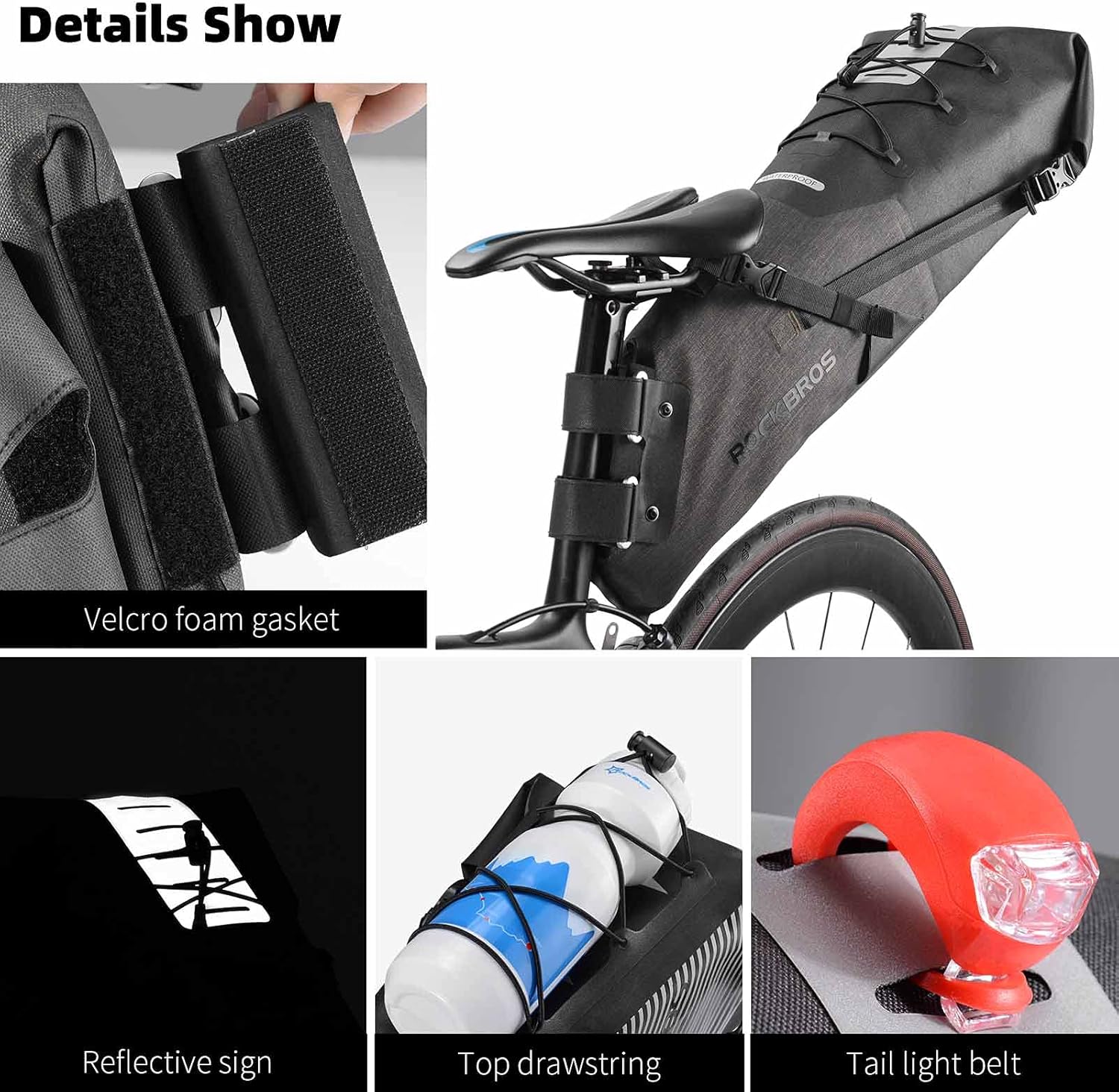 ROCKBROS Waterproof Bikepacking Saddle Bag 14L Adjustable Capacity Easy Install - Image 13