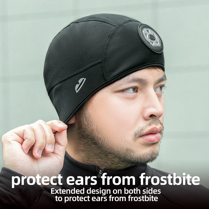 ROCKBROS Winter Bike Skull Cap Thermal Cycling Helmet Liner  Headwear with Light - Image 3