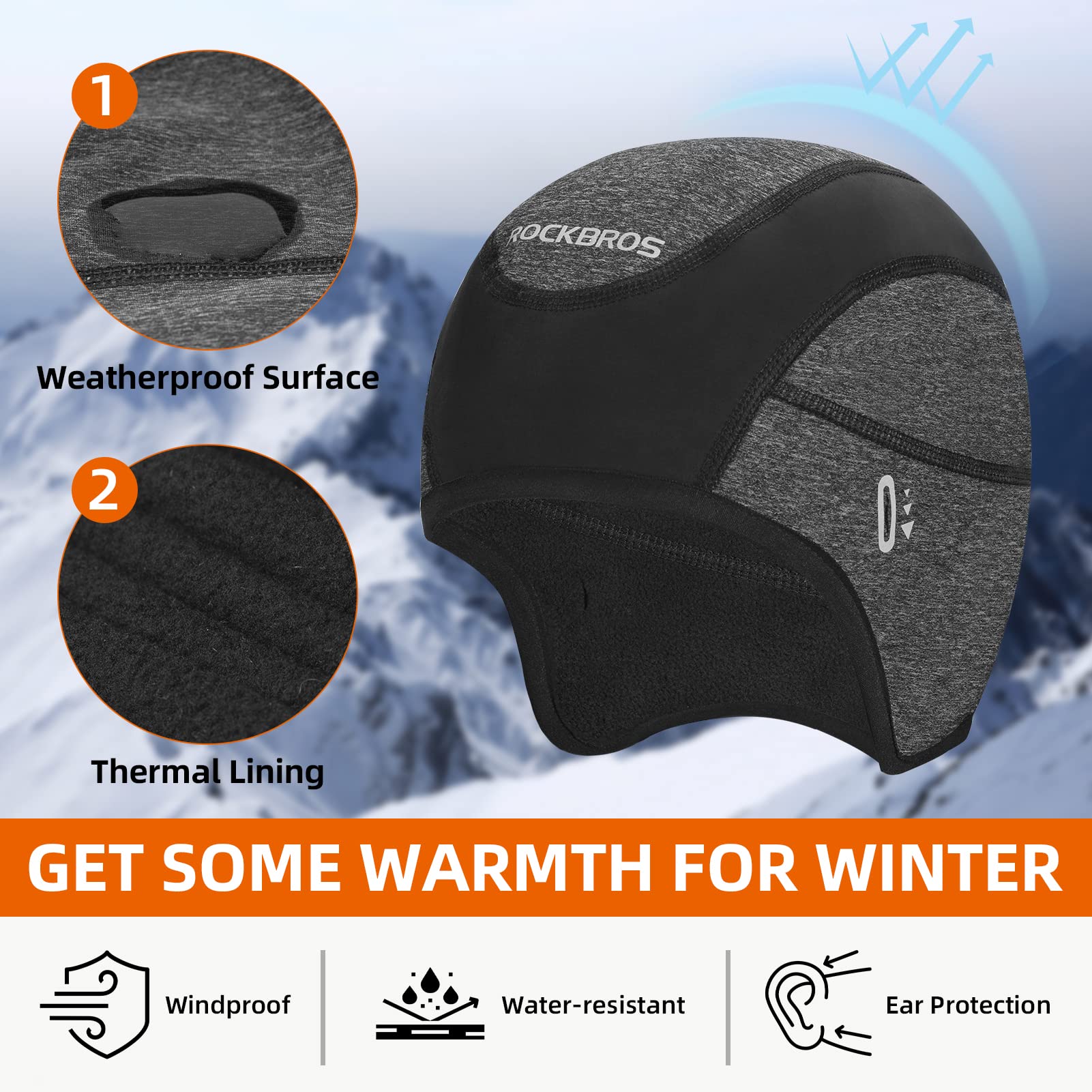 ROCKBROS Winter Cycling Caps for Men Women Windproof Hat with Sun Visor Under Helmet Liner - Image 10