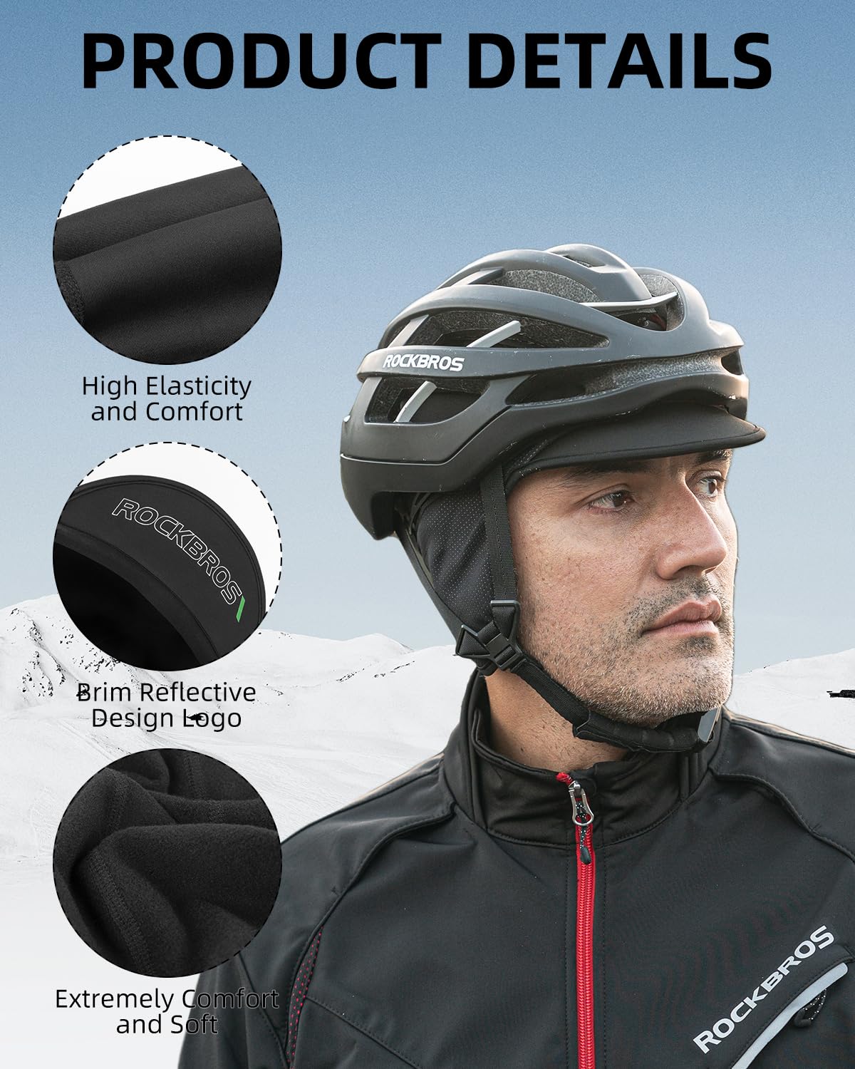 ROCKBROS Winter Cycling Caps for Men Women Windproof Hat with Sun Visor Under Helmet Liner - Image 21