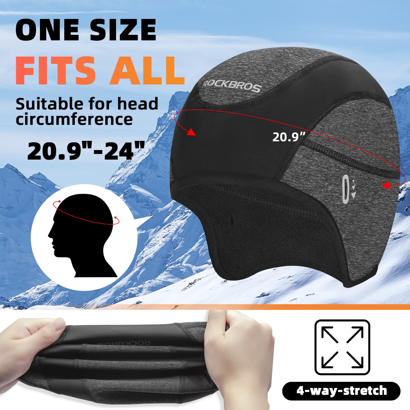 ROCKBROS Winter Cycling Caps for Men Women Windproof Hat with Sun Visor Under Helmet Liner - Image 9