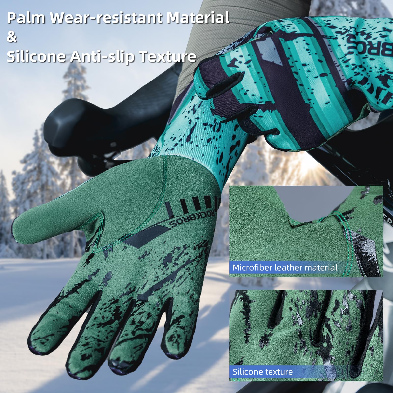 ROCKBROS Winter Cycling Gloves Men’s Thermal Windproof Full Finger MTB Gloves - Image 3