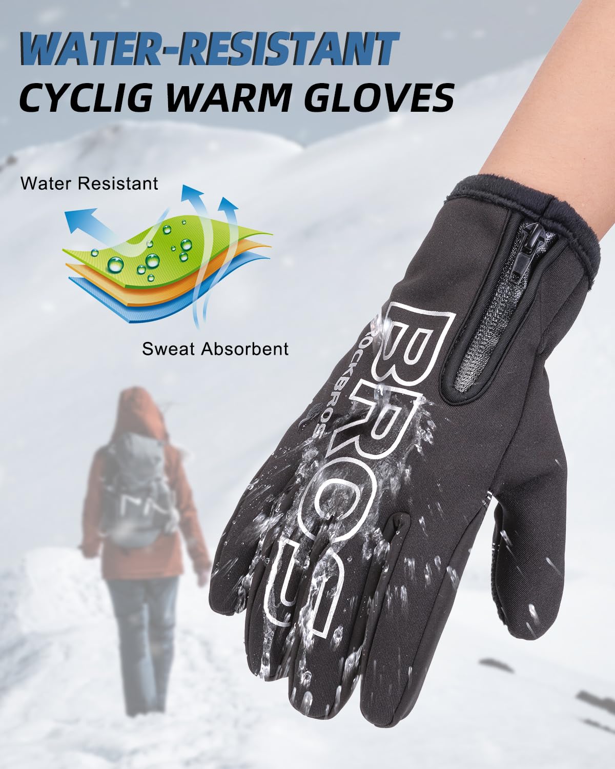 ROCKBROS Winter Cycling Gloves, Water-Resistant, Touch Screen, Anti-Slip Full Finger Gloves - Image 3