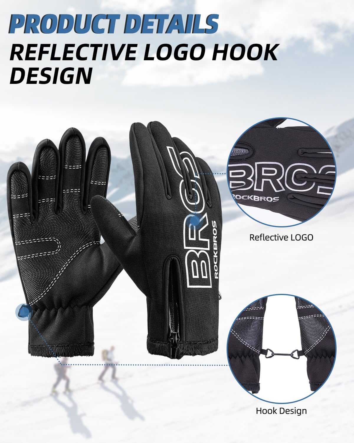 ROCKBROS Winter Cycling Gloves, Water-Resistant, Touch Screen, Anti-Slip Full Finger Gloves - Image 5