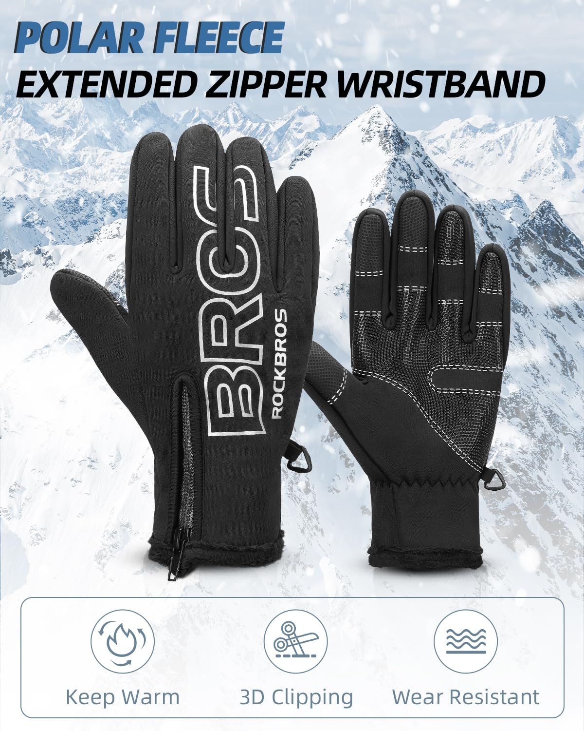 ROCKBROS Winter Cycling Gloves, Water-Resistant, Touch Screen, Anti-Slip Full Finger Gloves - Image 7