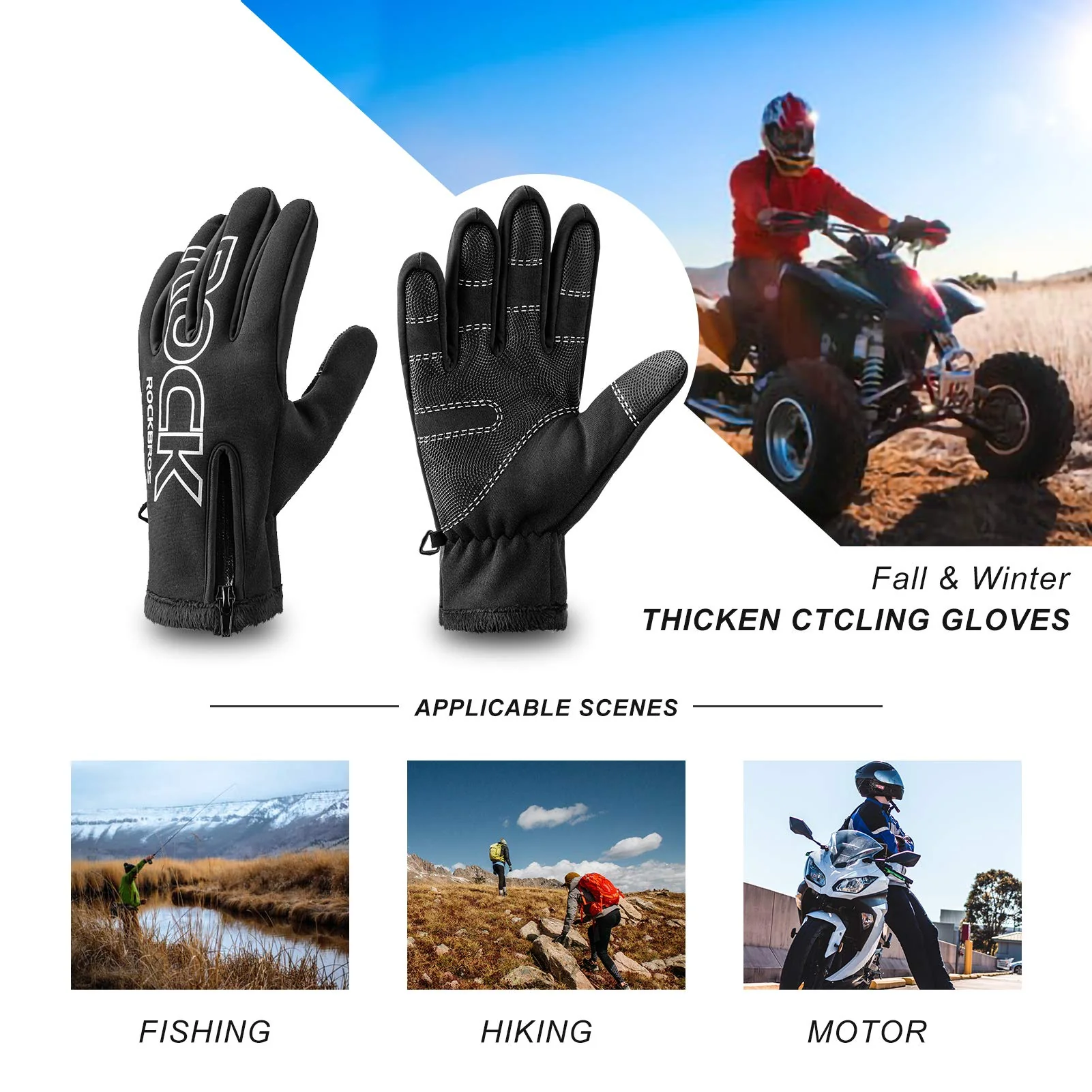 ROCKBROS Winter Cycling Gloves, Water-Resistant, Touch Screen, Anti-Slip Full Finger Gloves - Image 8