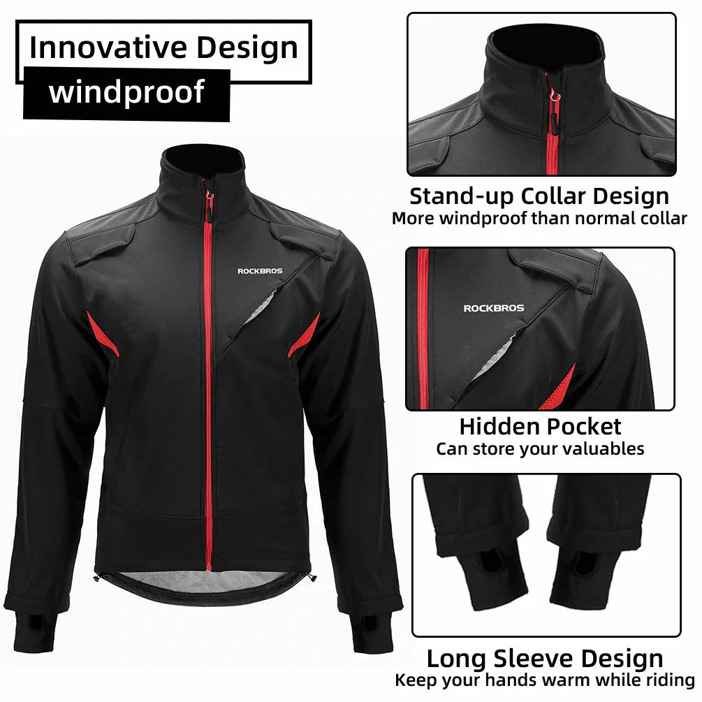 ROCKBROS Winter Cycling Jacket Thermal Fleece Windproof Jacket Running Biking Hiking - Image 3