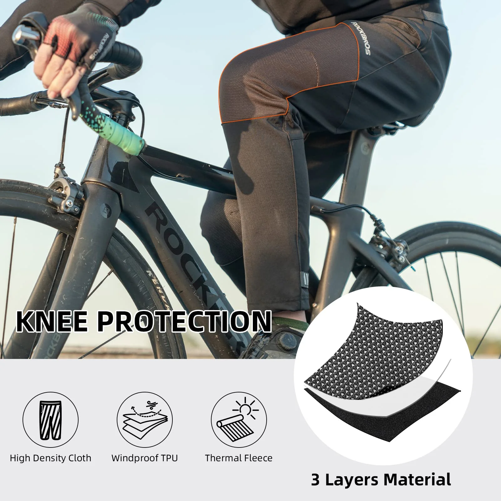 ROCKBROS Winter Cycling Pants Warm Ergonomics Men's Windproof Thermal Bicycling Pants - Image 3
