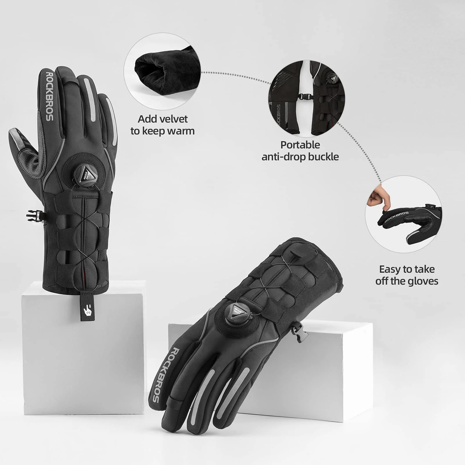 ROCKBROS Winter Gloves for Men Full Finger Touchscreen Cycling Gloves for Hiking Motorcycle - Image 8