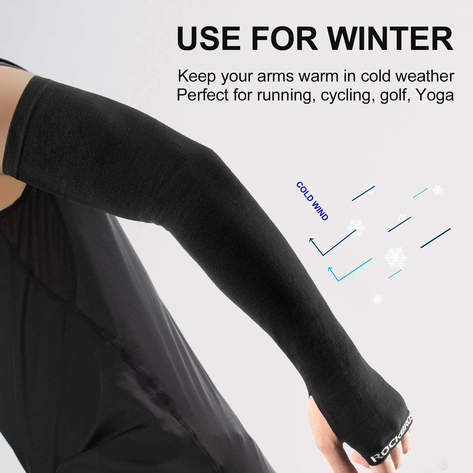 ROCKBROS Winter Knit Arm Warmers, Long Fingerless Sleeves for Women Men - Image 2