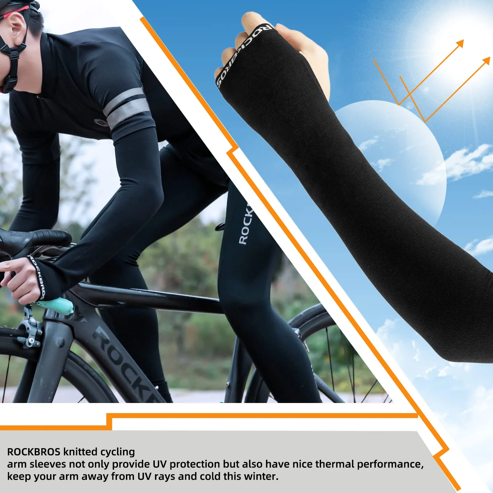 ROCKBROS Winter Knit Arm Warmers, Long Fingerless Sleeves for Women Men - Image 3