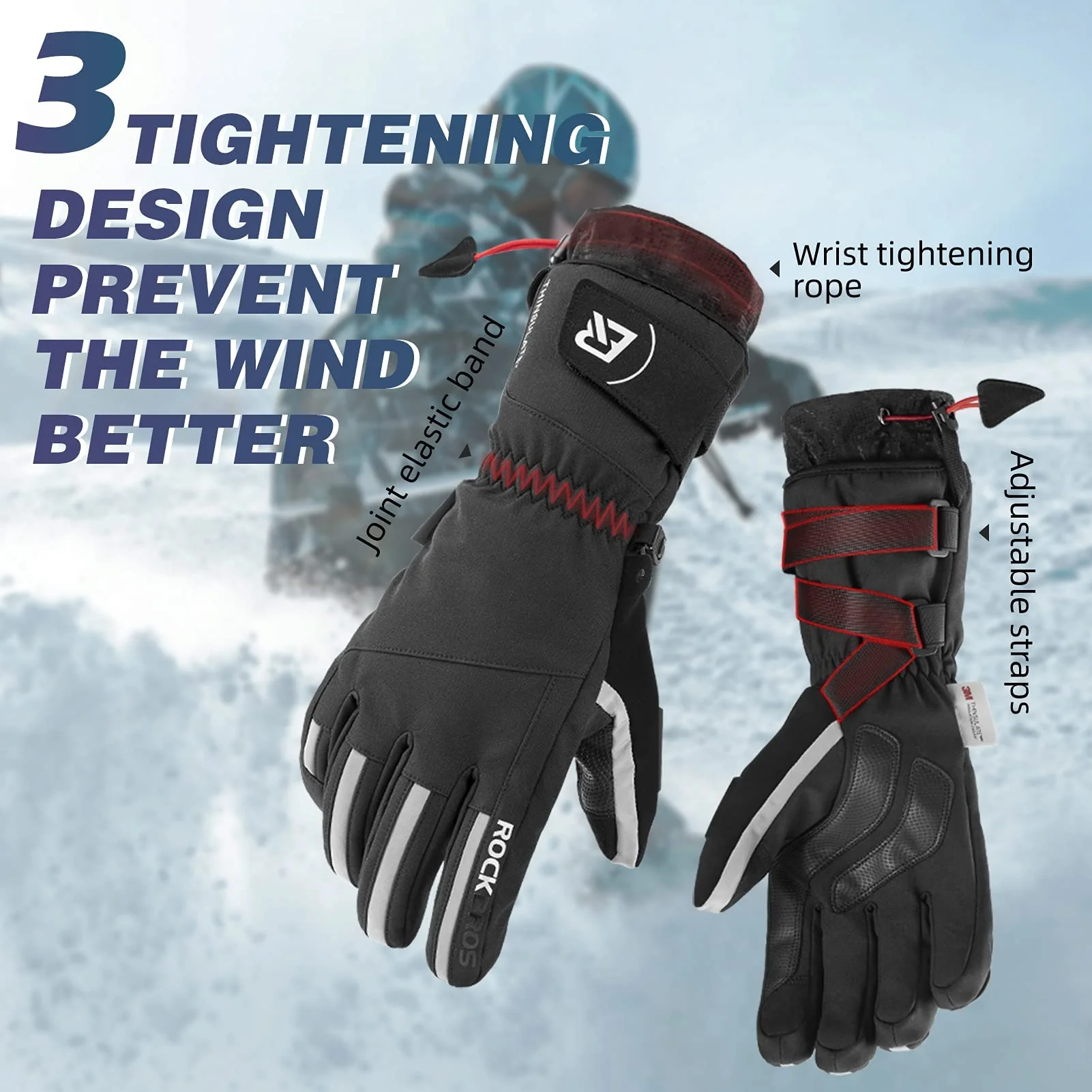 ROCKBROS Winter Ski Gloves Waterproof 3M Thinsulate Touch Screen Thermal Gloves for Men Women - Image 5