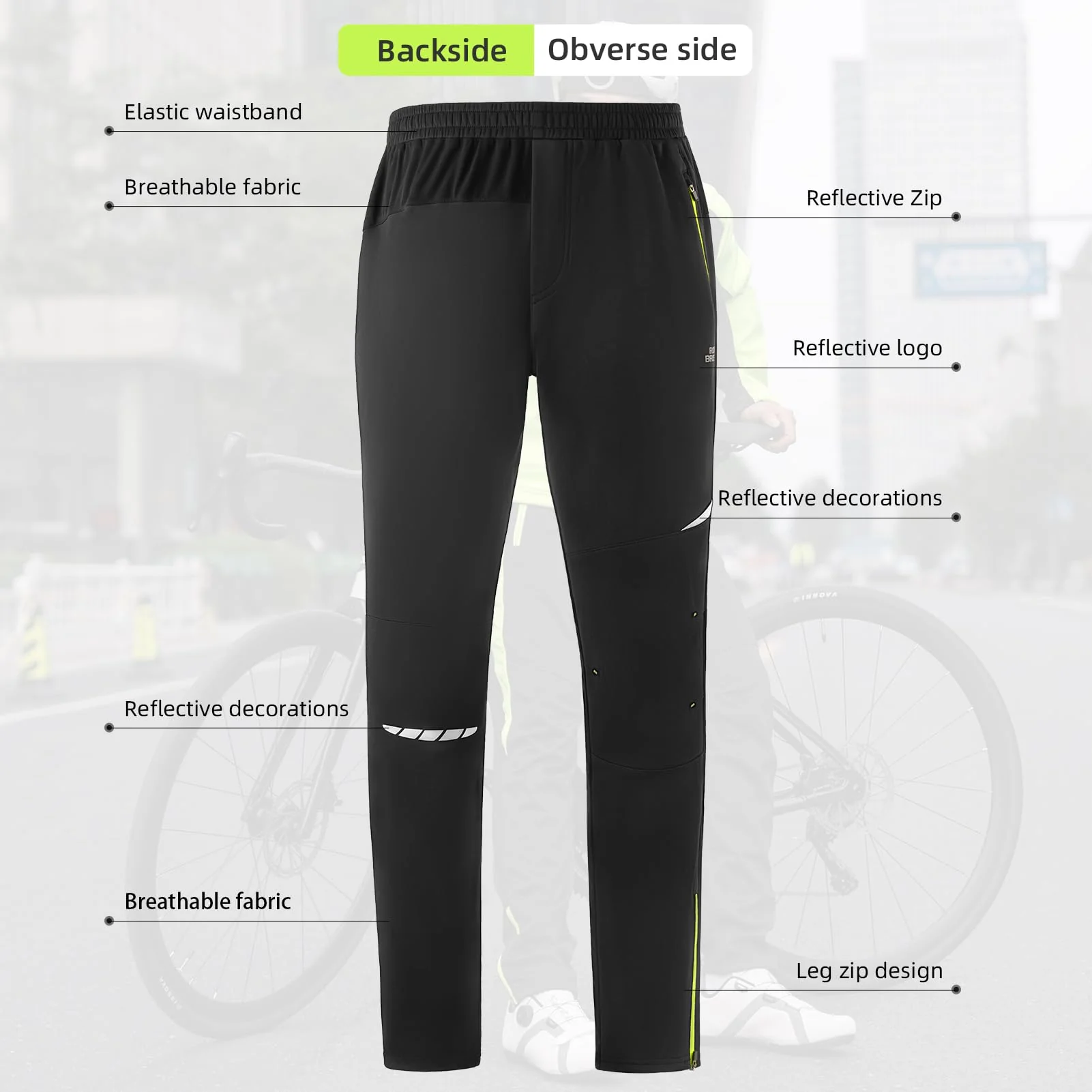 ROCKBROS Winter Thermal Tights Windproof Bike Cycling Pants for Running Outdoor Hiking Gear - Image 3