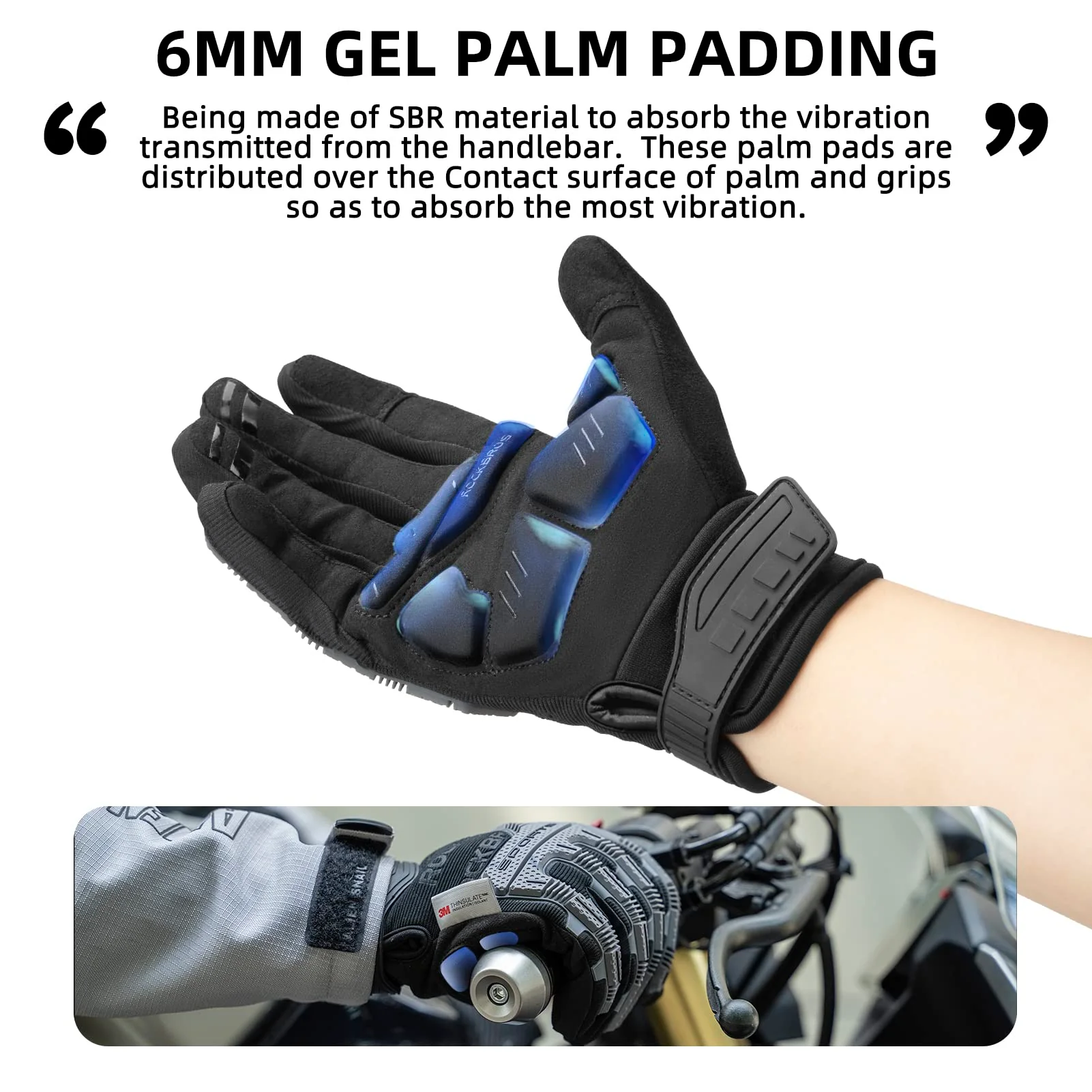 ROCKBROS Winter Touchscreen Motorcycle Gloves with Palm Padding & Knuckle Protection - Image 3