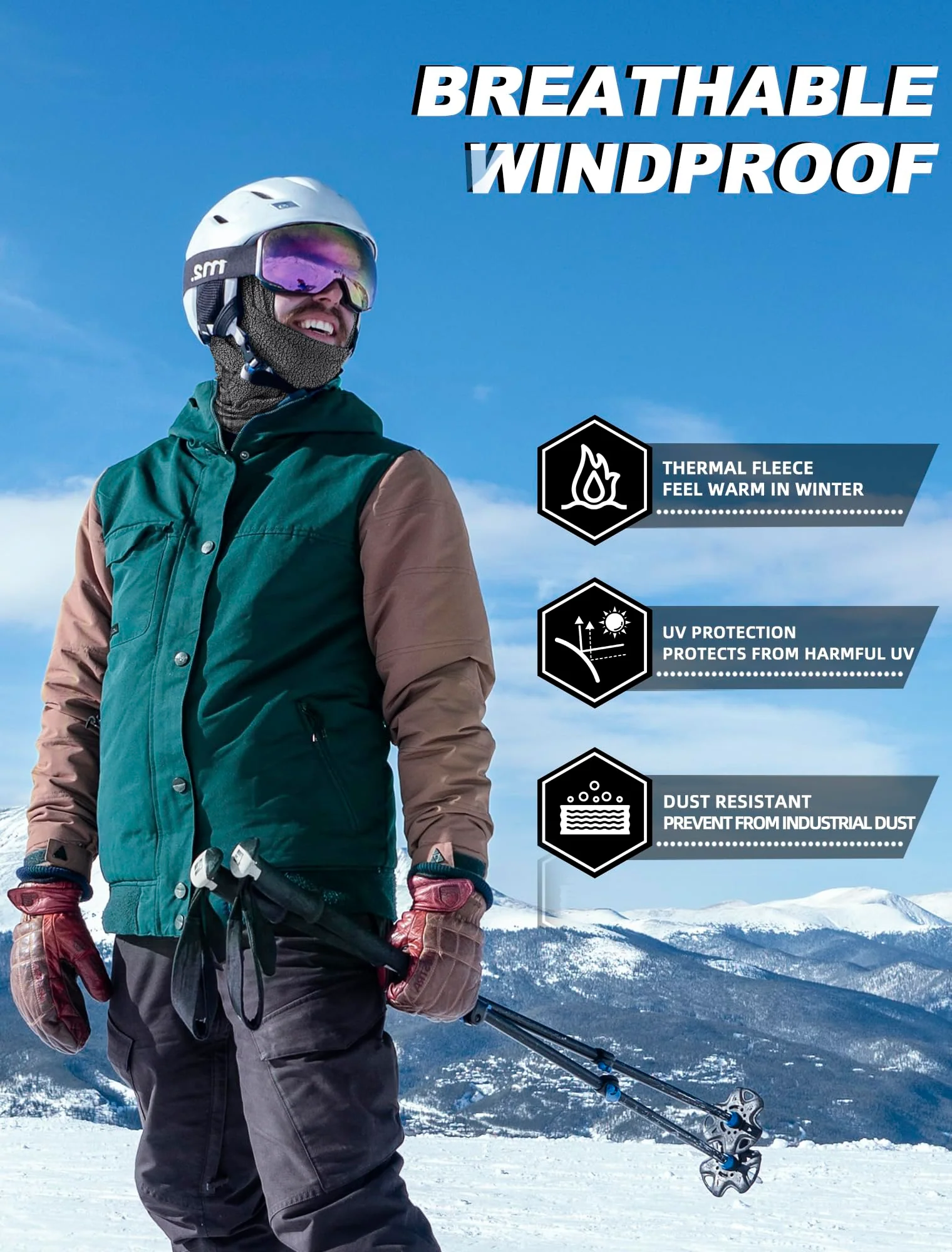 ROCKBROS Winter Windproof Thermal Fleece Balaclava Ski Mask for Men Women - Image 11