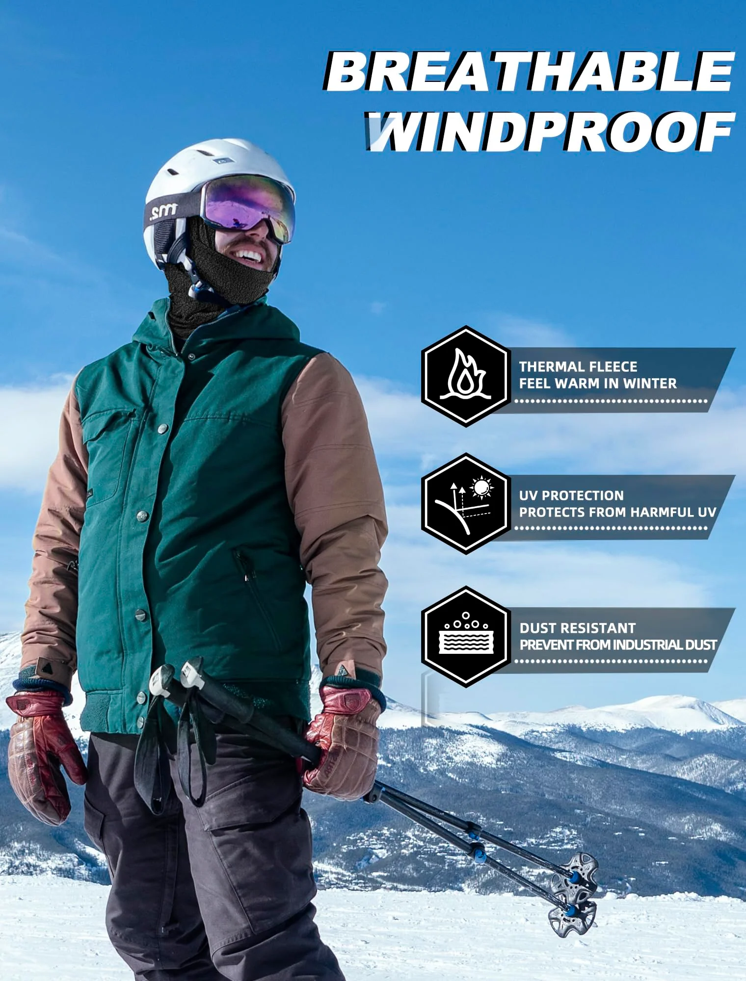 ROCKBROS Winter Windproof Thermal Fleece Balaclava Ski Mask for Men Women - Image 5