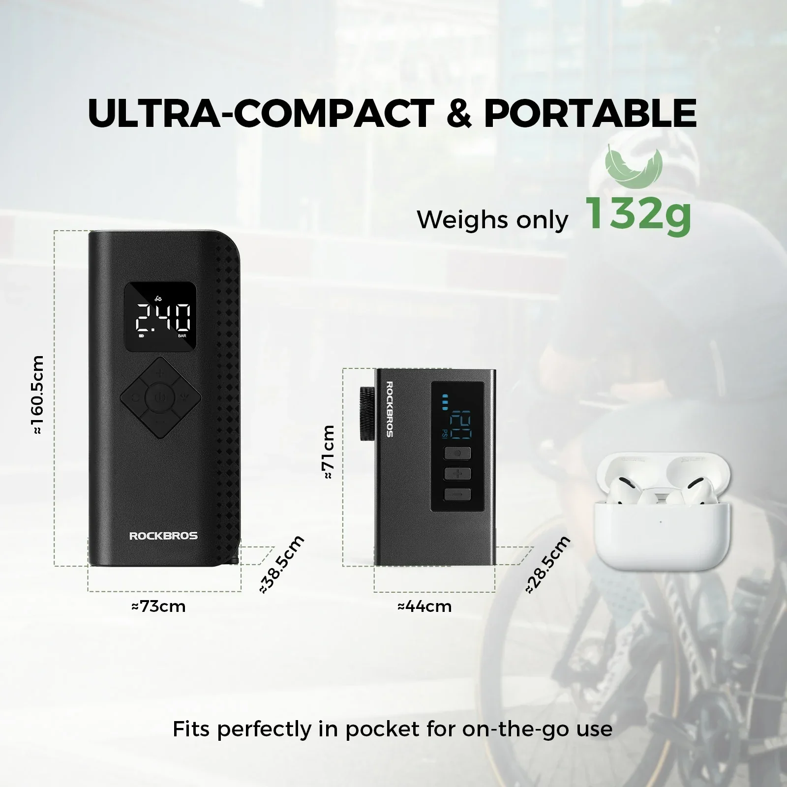 AS240 PRO Mini Electric Bike Pump with Gauge Max 120PSI - Image 8